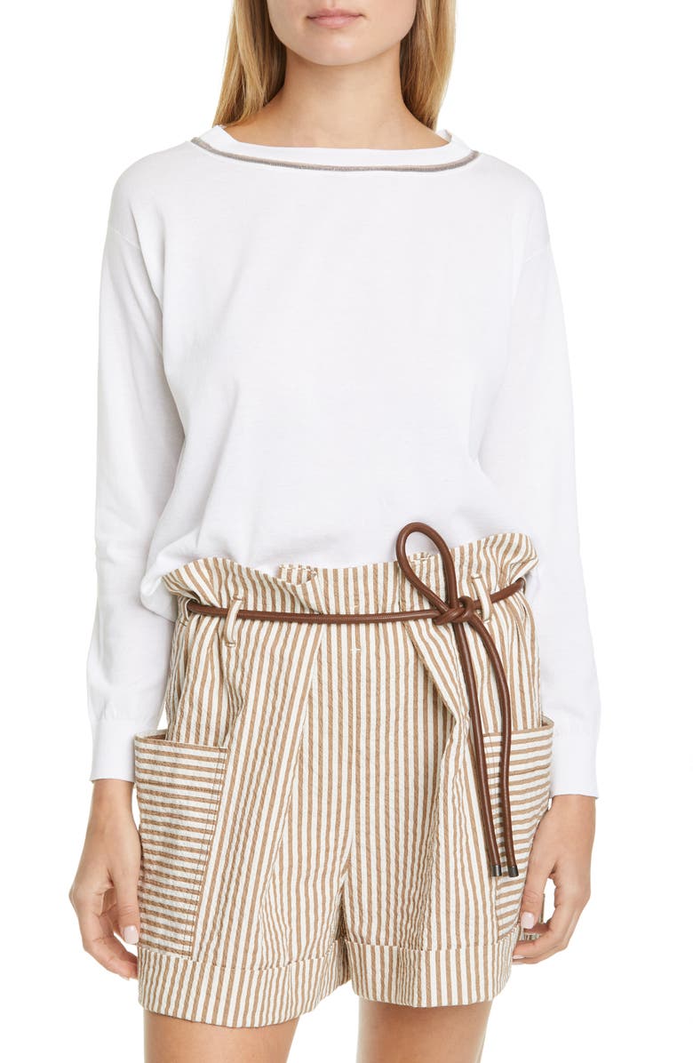 Brunello Cucinelli Monili Inset Cotton Sweater, Main, color, 