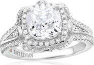 SUZY LEVIAN Sterling Silver Cubic Zirconia Halo Pavé Band Engagement Ring