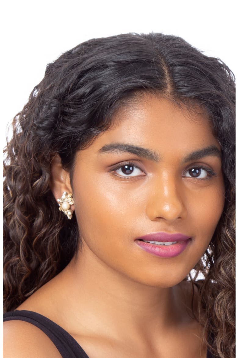 Sahana Imitation Pearl Stud Earrings, Alternate, color, GOLD