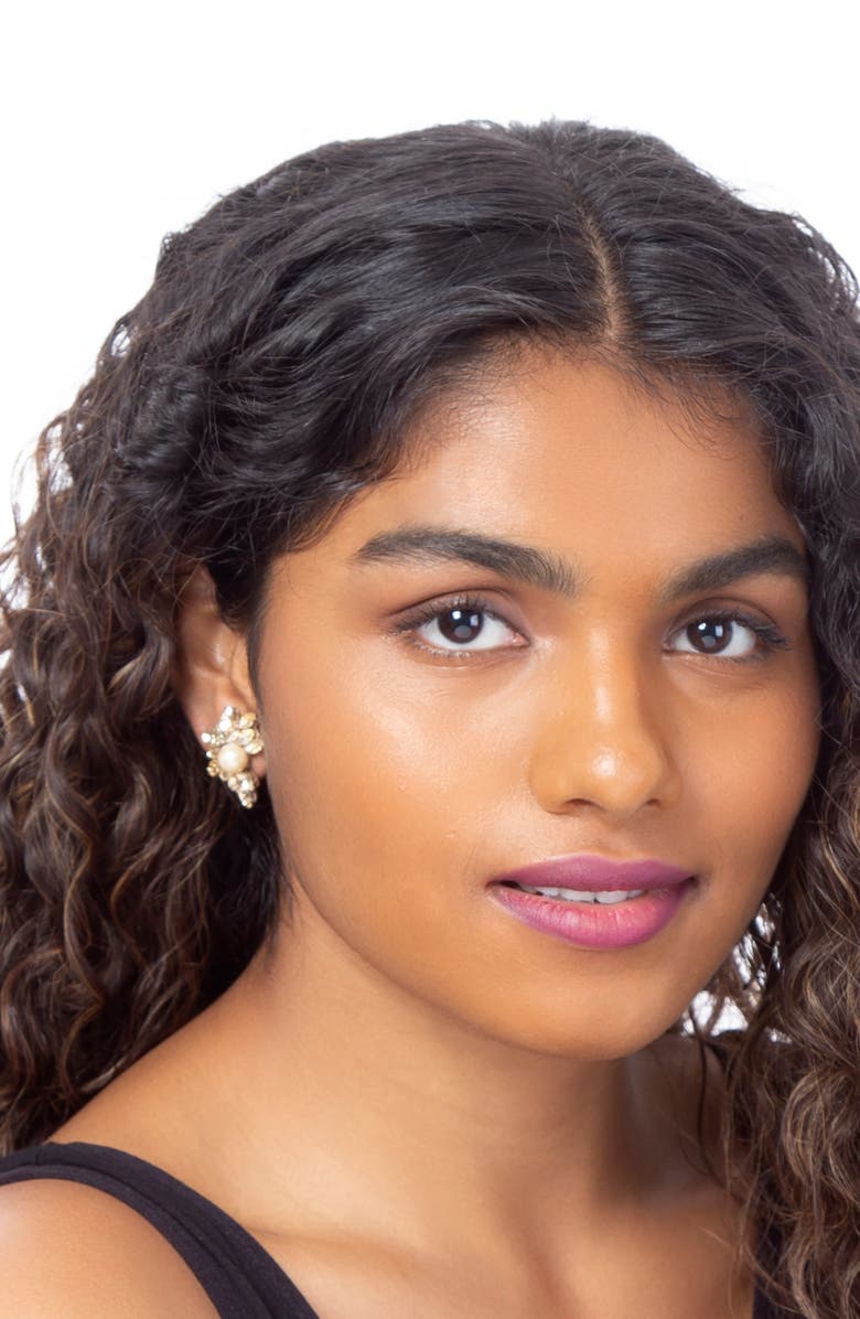 Deepa Gurnani Sahana Imitation Pearl Stud Earrings, Alternate, color, Gold