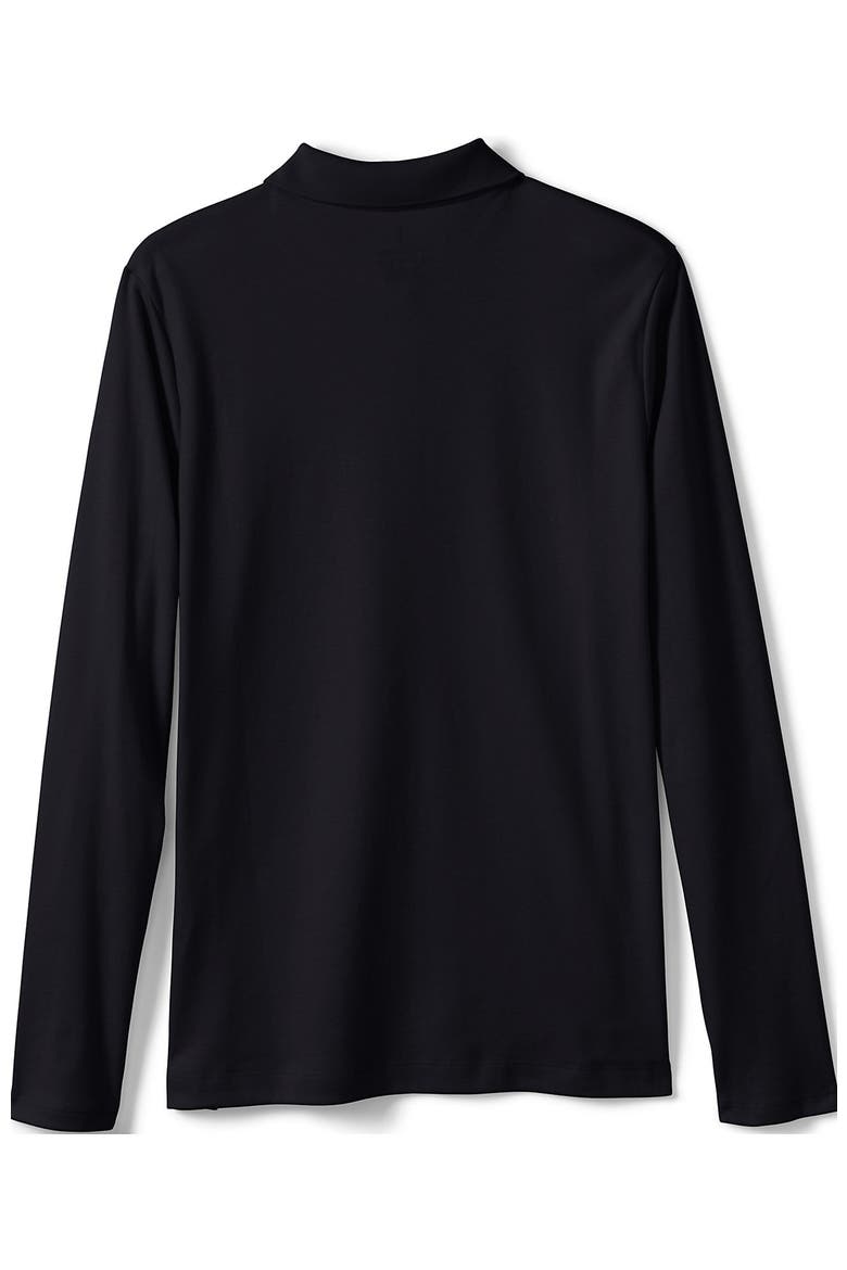 School Uniform Girls Long Sleeve Feminine Fit Interlock Polo Shirt, Alternate, color, Black