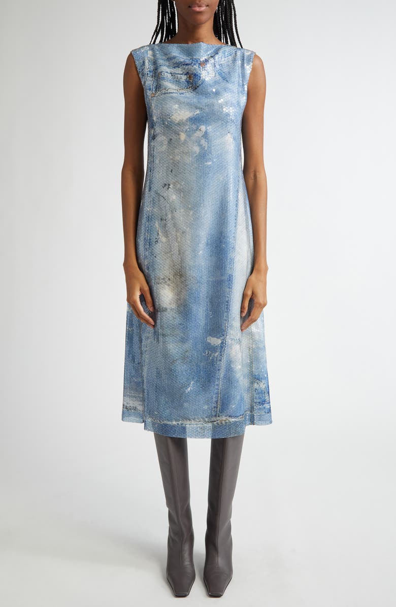 Acne Studios Dayda Trompe l'Oeil Sequin Georgette Midi Dress, Main, color, 