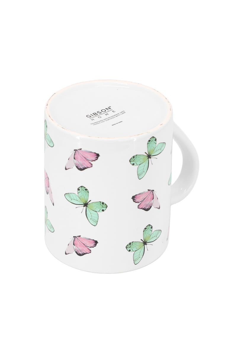 Butterfly Wings 4 Piece 18 Ounce Stoneware Mug Set, Alternate, color, White