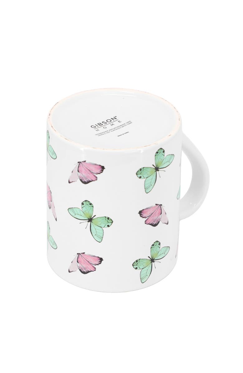Gibson Home Butterfly Wings 4 Piece 18 Ounce Stoneware Mug Set, Alternate, color, White