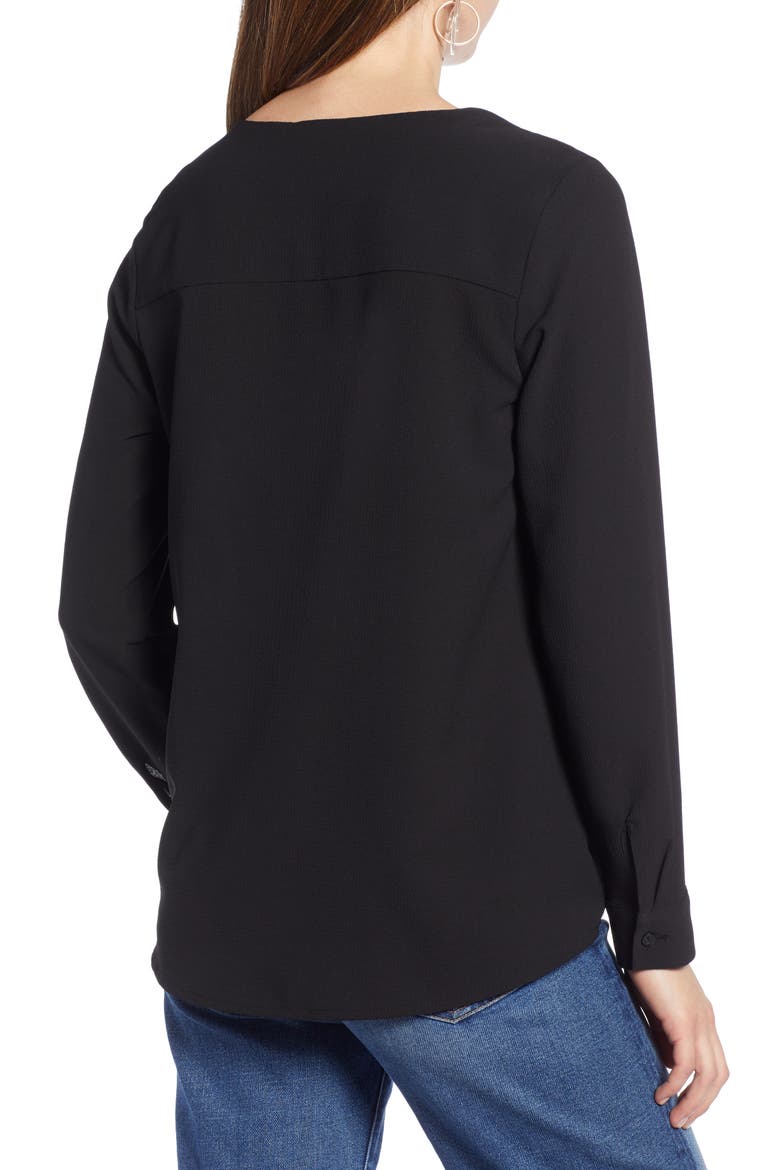 Faux Wrap Top, Alternate, color, BLACK