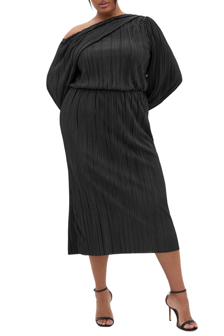 Jay Long Sleeve Midi Dress, Main, color, BLACK