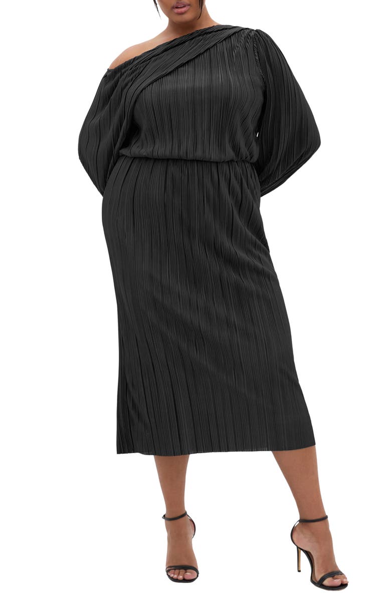City Chic Jay Long Sleeve Midi Dress, Main, color, Black
