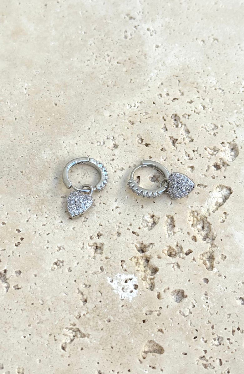 Adornia Cubic Zirconia Heart Drop Huggie Hoop Earrings, Alternate, color, Silver