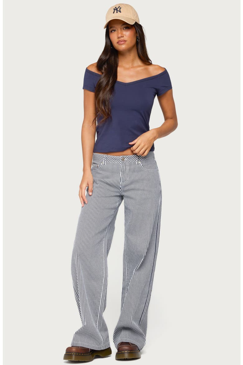 Daja Striped Low Rise Baggy Jeans, Alternate, color, NAVY-AND-WHITE