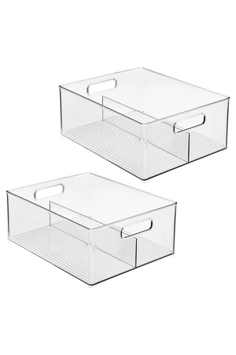 Divided Pantry Bin with Handles for Pantry, Refrigerator, Freezer - Set of 2 - Clear, Main, color, Clear