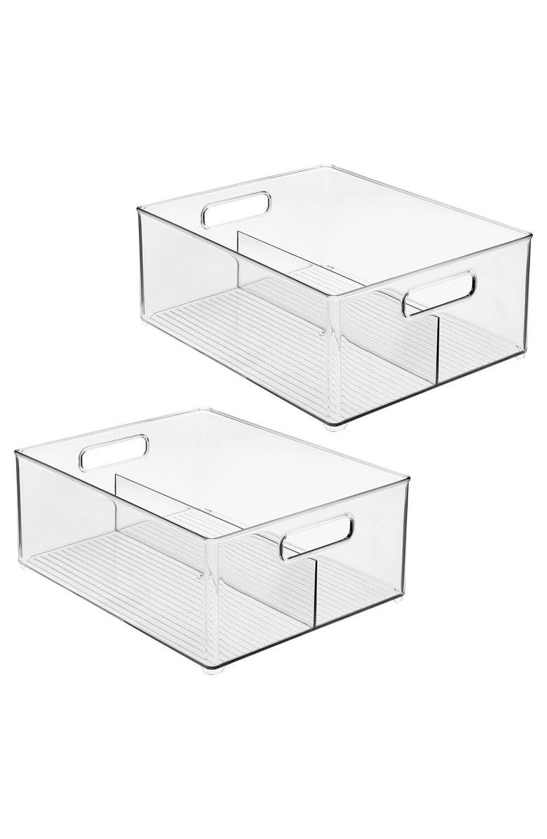 iDesign Divided Pantry Bin with Handles for Pantry, Refrigerator, Freezer - Set of 2 - Clear, Main, color, Clear