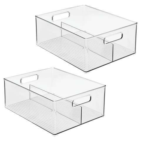 Divided Pantry Bin with Handles for Pantry, Refrigerator, Freezer - Set of 2 - Clear