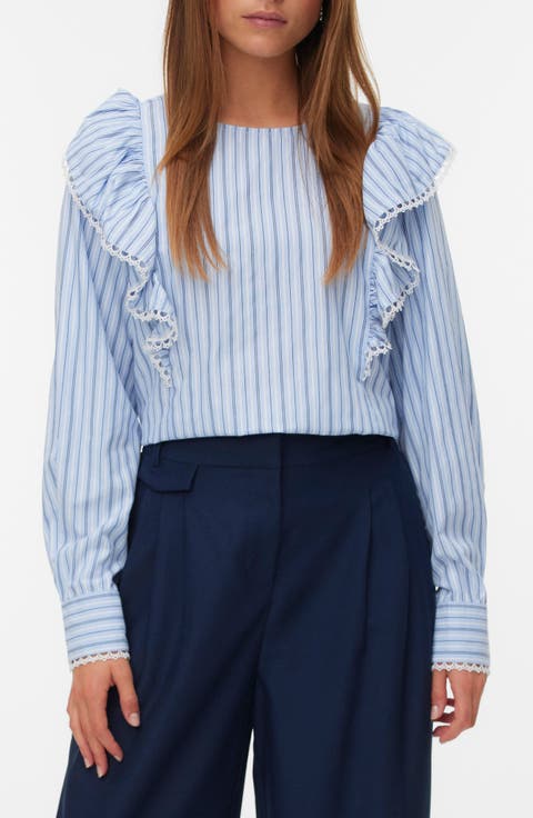 Fanni Embroidered Trim Ruffle Top