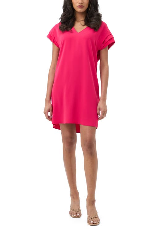 Trina Turk Sadora V Neck Pleated Sleeve Dress In Pink