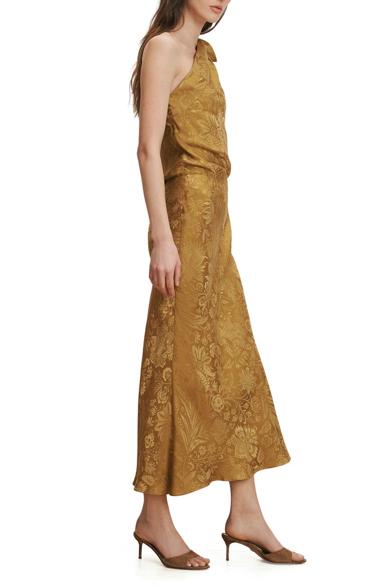Grycen Floral Jacquard Satin One-Shoulder Gown, Alternate, color, GOLD OCHRE