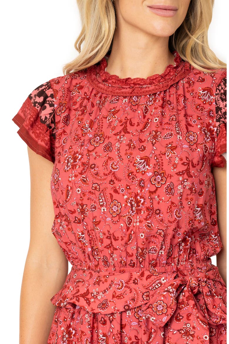 Harvest Moon Floral Paisley Side Bow Midi Dress, Alternate, color, BRGNDY SPICE PRT