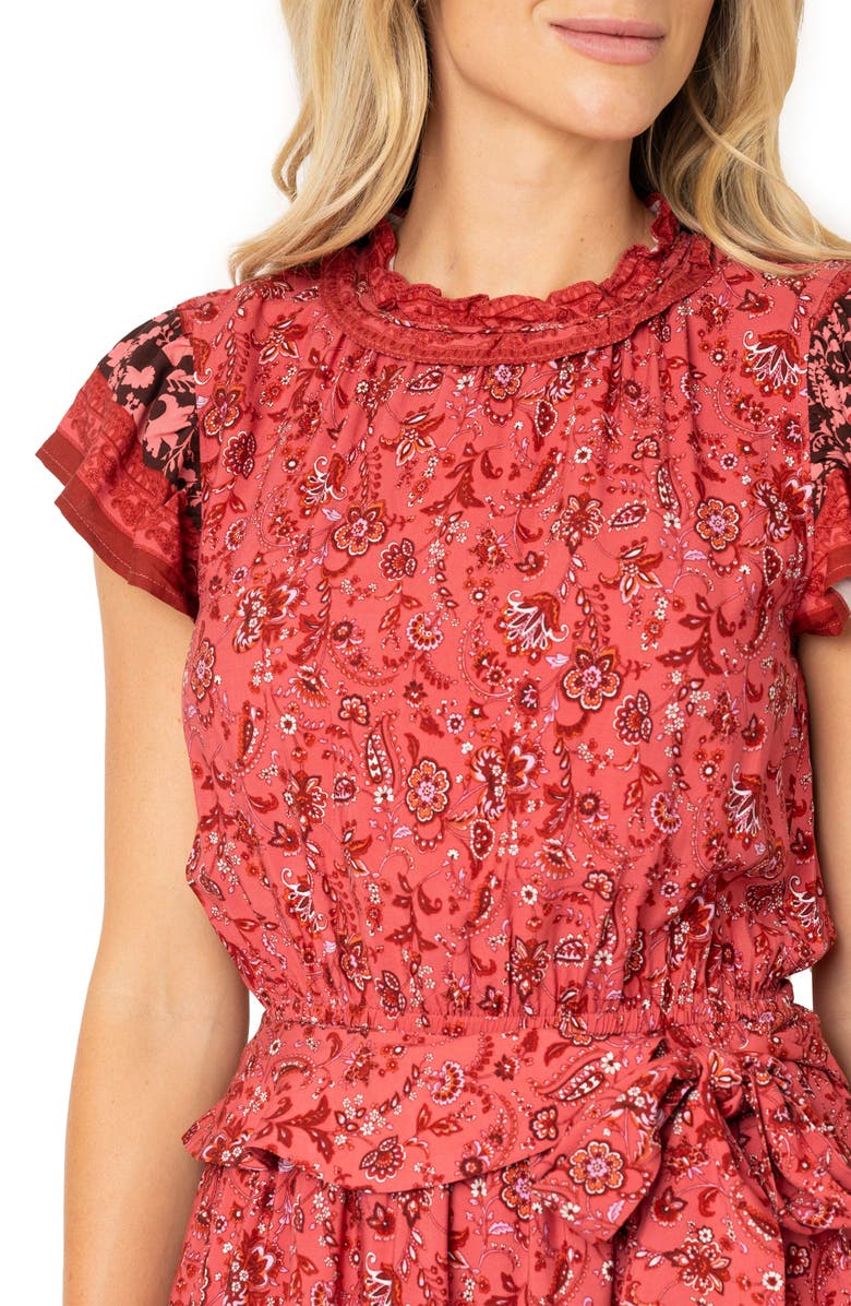 GIBSONLOOK Harvest Moon Floral Paisley Side Bow Midi Dress, Alternate, color, Brgndy Spice Prt