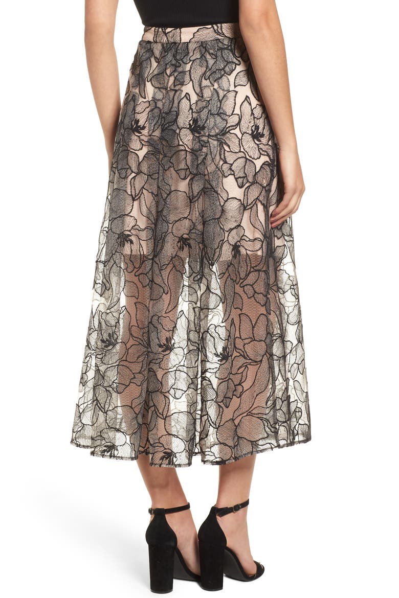 Pleated Lace Skirt, Alternate, color, BLACK / NUDE EMBROIDERY
