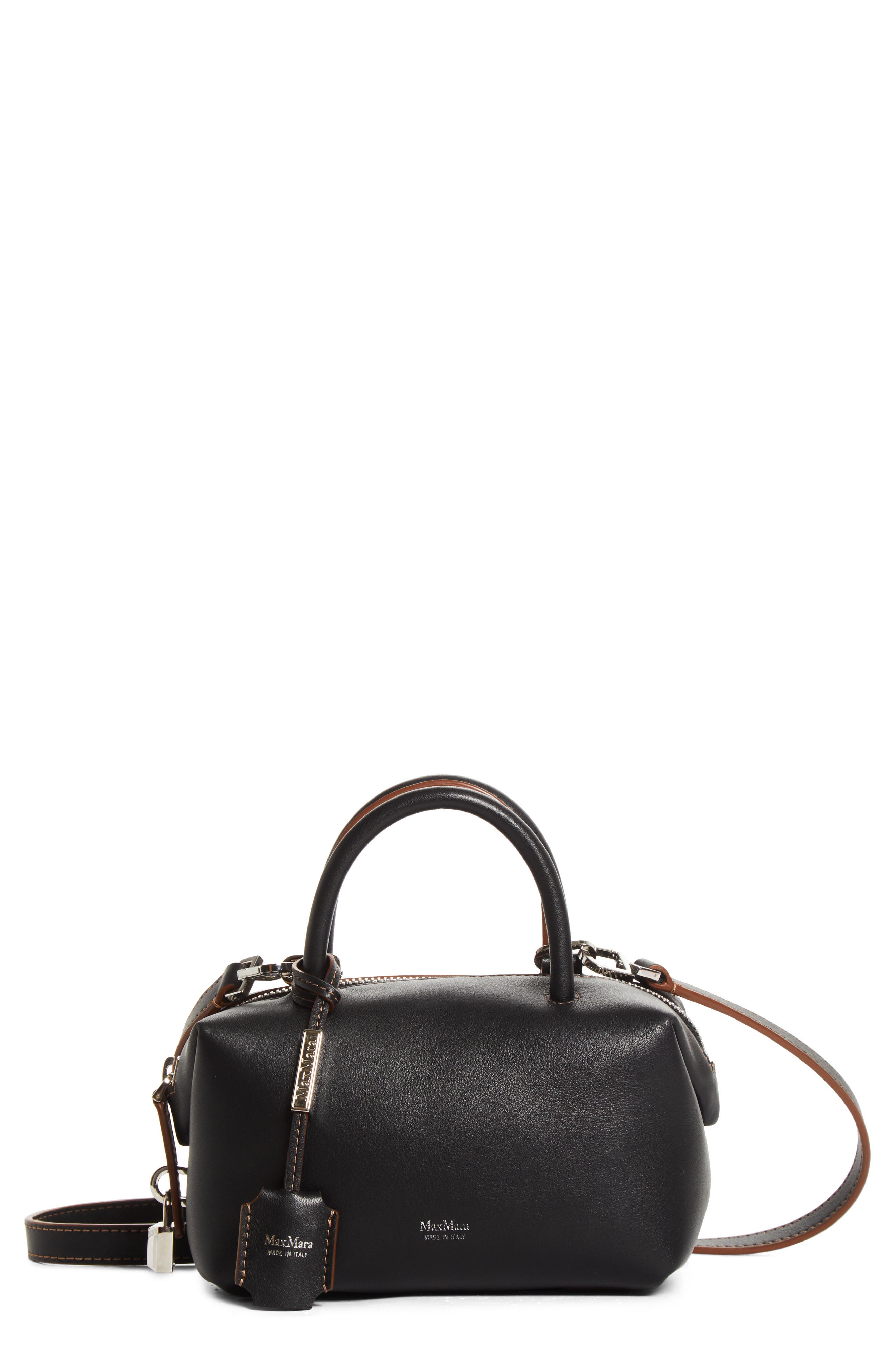 Small Boston Leather Top Handle Bag, Main, color, BLACK