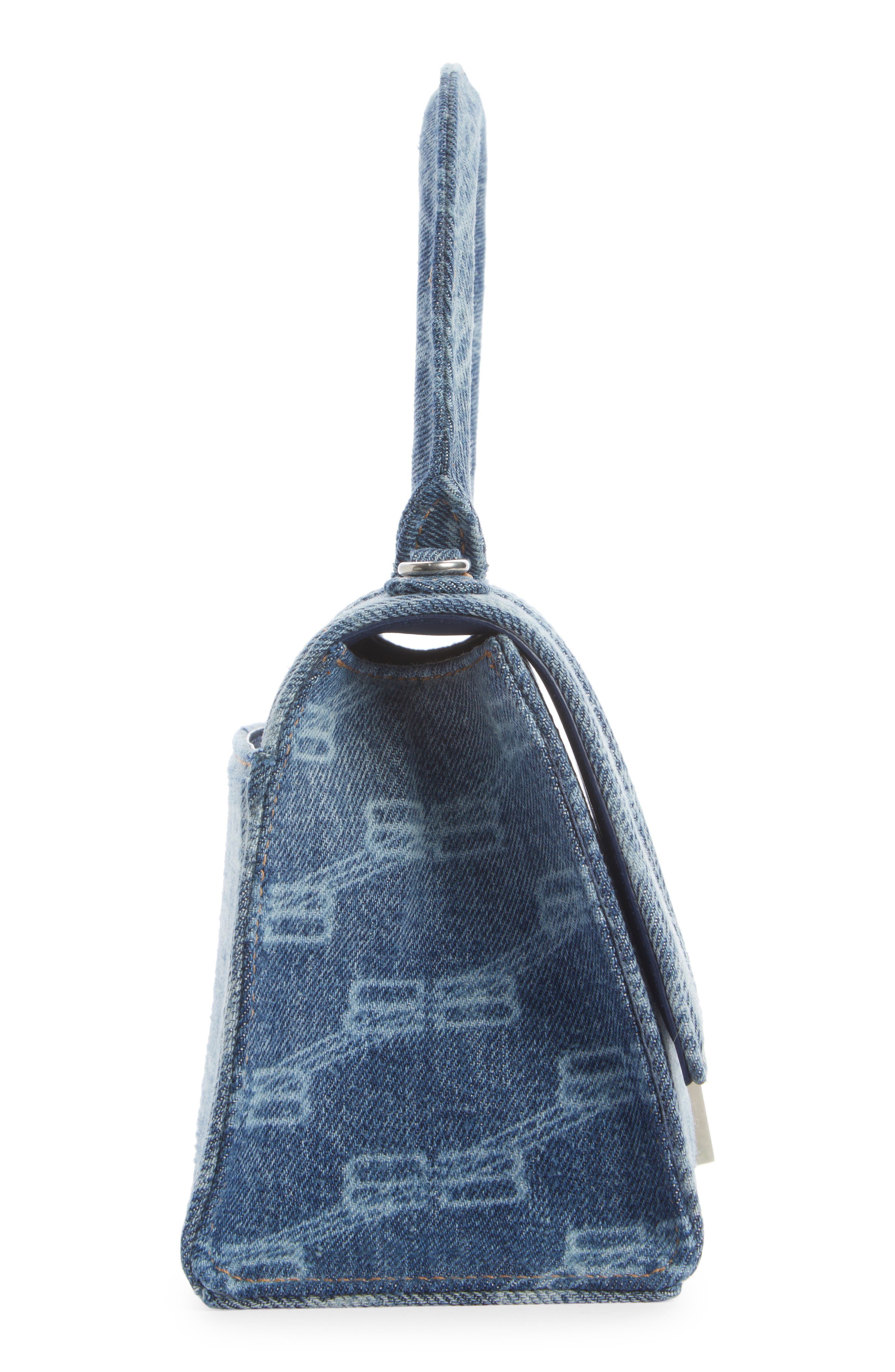 Balenciaga Small Denim Logo Hourglass Top Handle Bag, Alternate, color, 