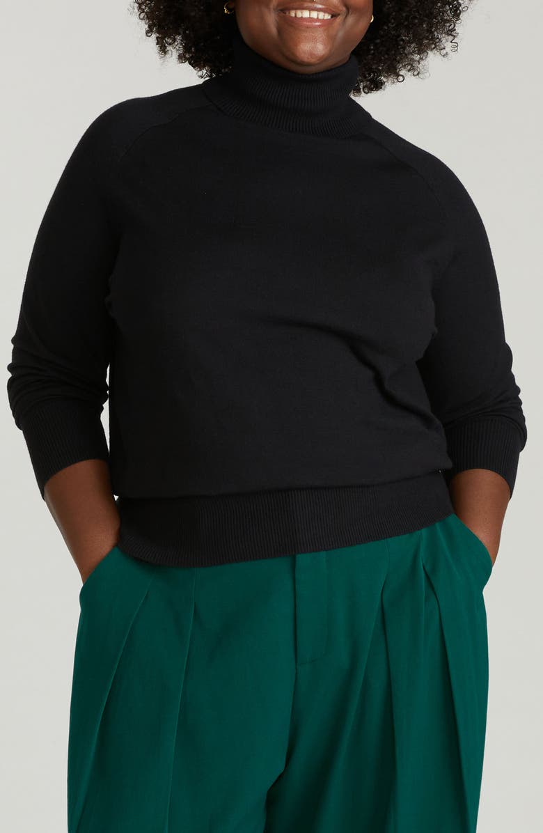 Universal Standard Renee Raglan Sleeve Turtleneck Sweater, Main, color, Black