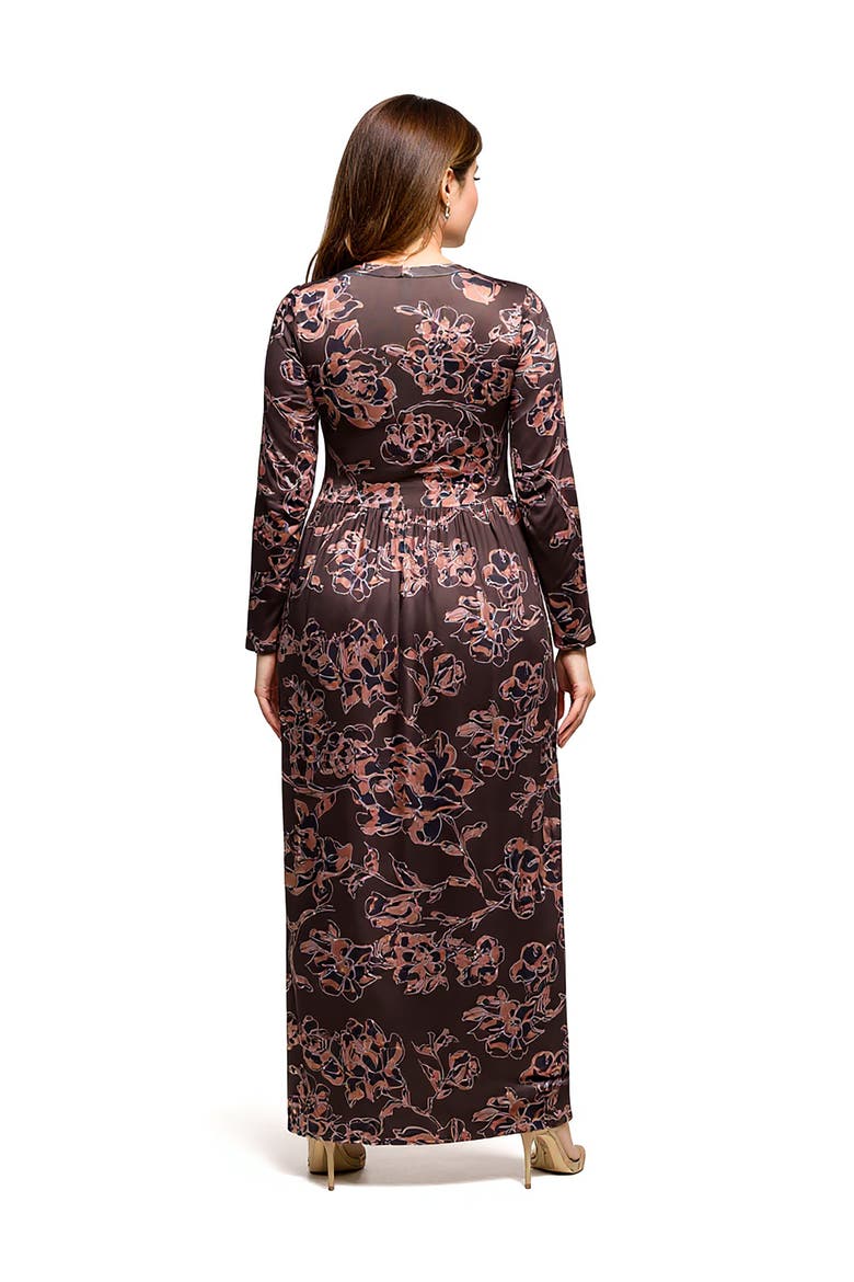 Floral Long Sleeve Scoop Neck Maxi Dress, Alternate, color, Brown Multi