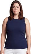 24seven Comfort Apparel Curvy Basic Ribbed Knit Round Neck Sleeveless Tank Top