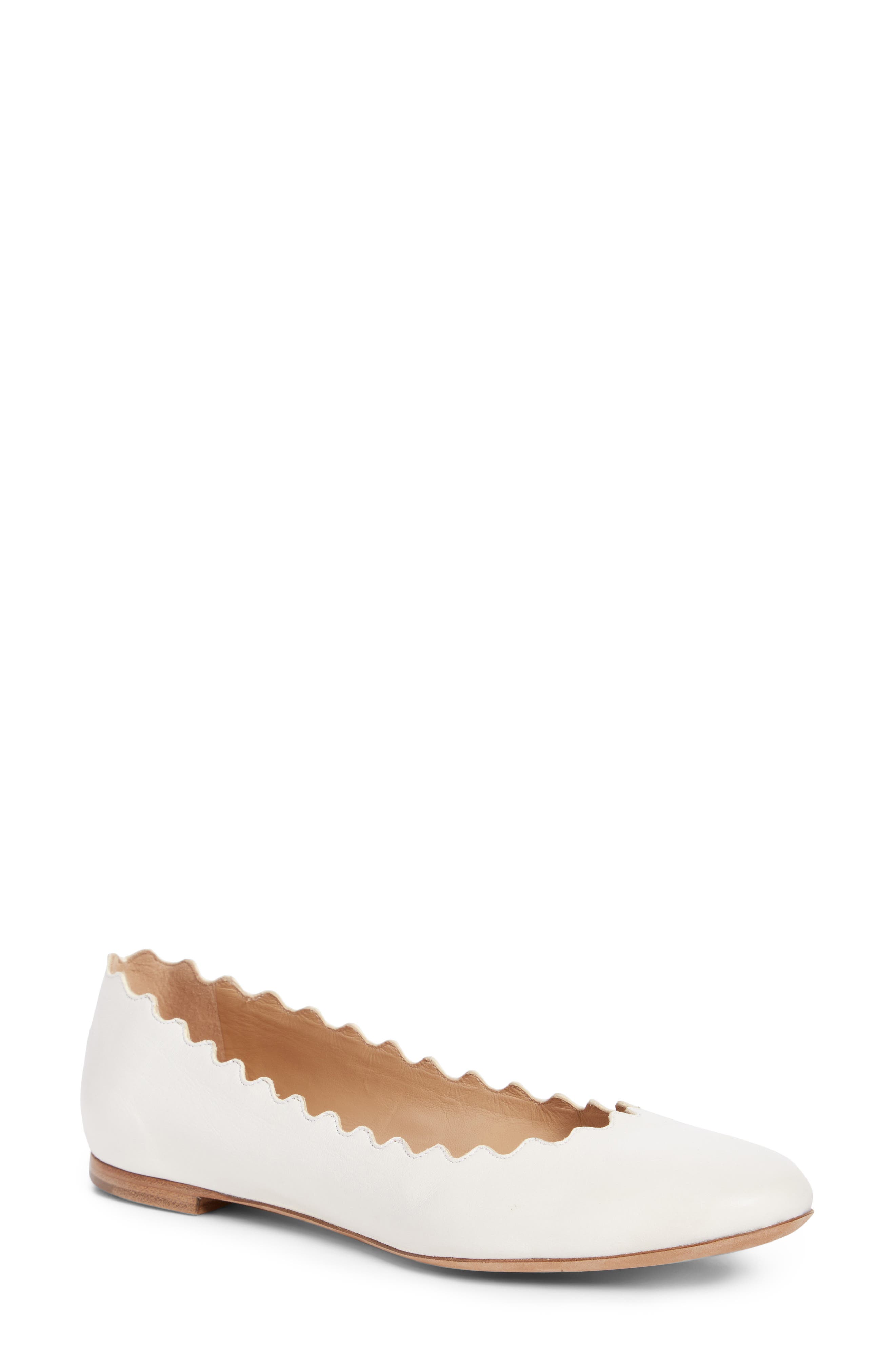 Lauren Scalloped Ballet Flat, Main, color, CLOUDY WHITE