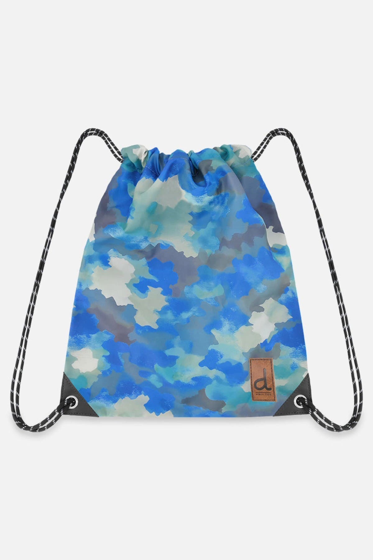 Deux par Deux Camouflage Durable Lightweight Drawstring Bag, Main, color, Blue And Grey Camouflage