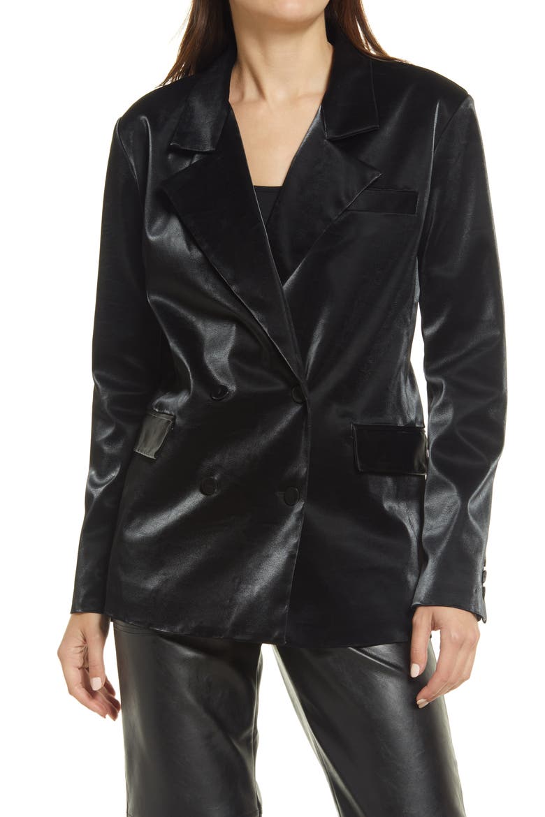 Double Breasted Faux Leather Blazer, Alternate, color, FIGHTING WORDS