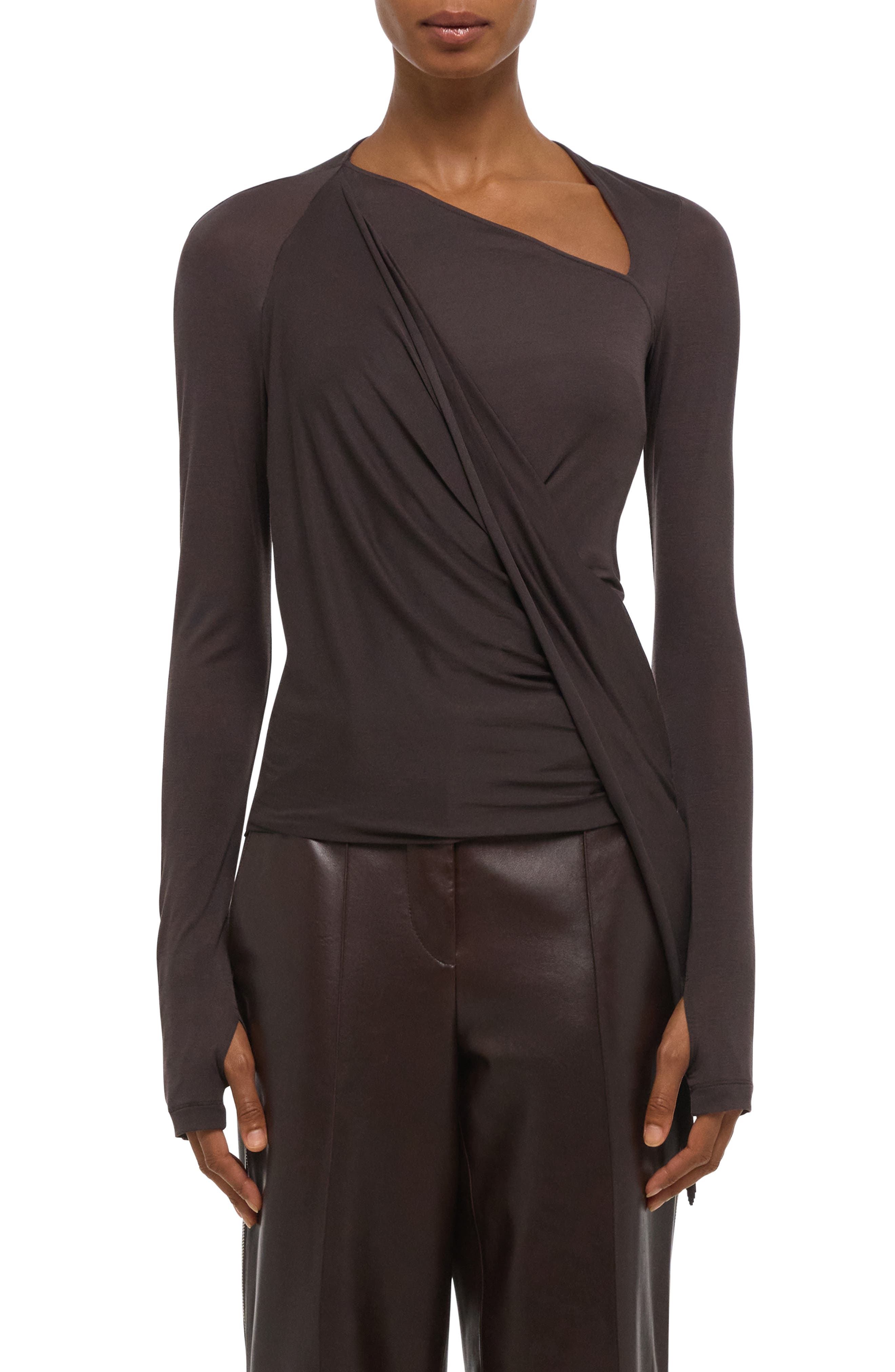 Asymmetric Faux Wrap Long Sleeve Shirt