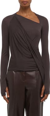 Helmut Lang Asymmetric Faux Wrap Long Sleeve Shirt