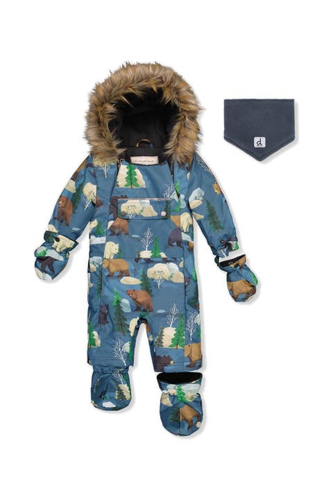 Play Bear Faux Fur Hood Car Seat One Piece Snowsuit