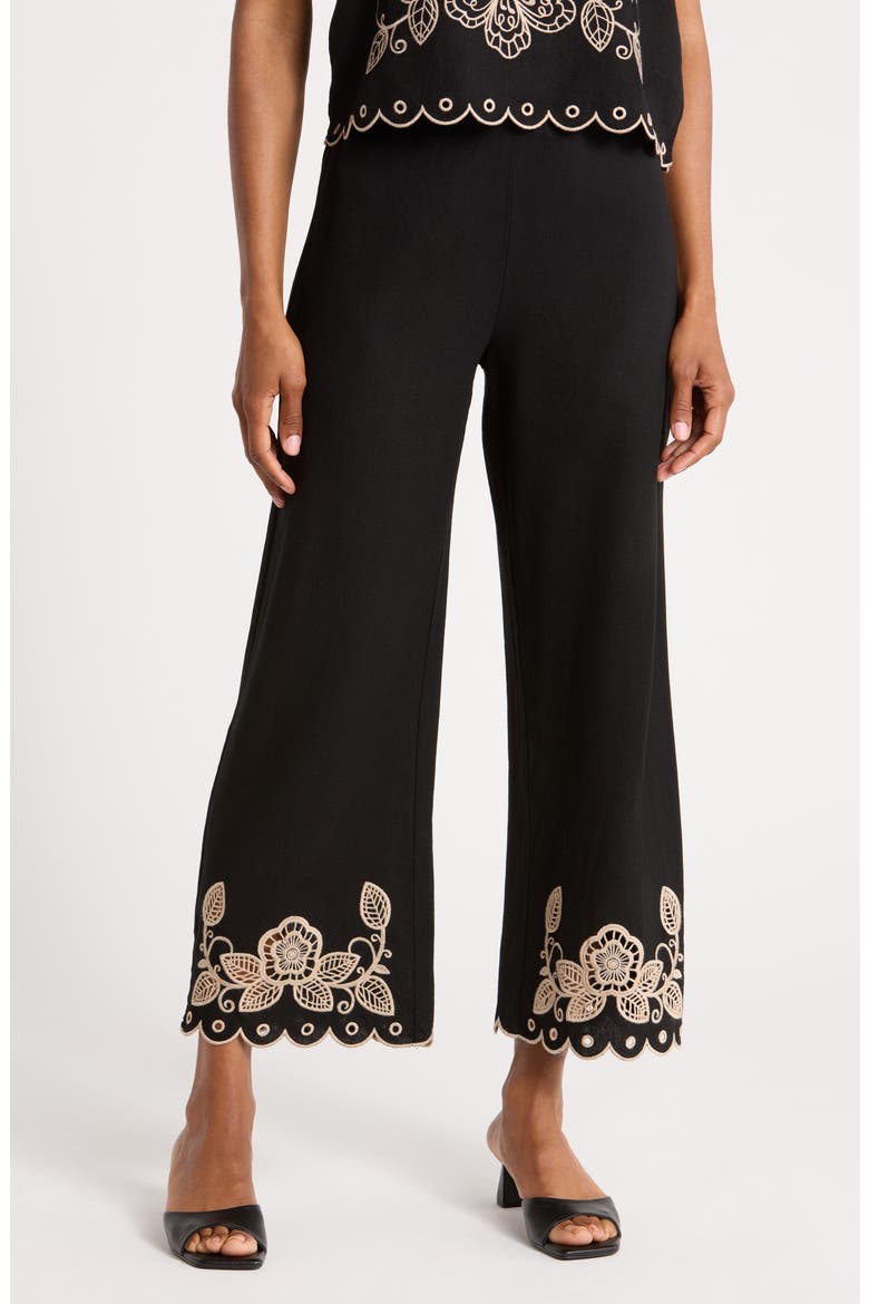 Embroidered Pants, Main, color, BLACK