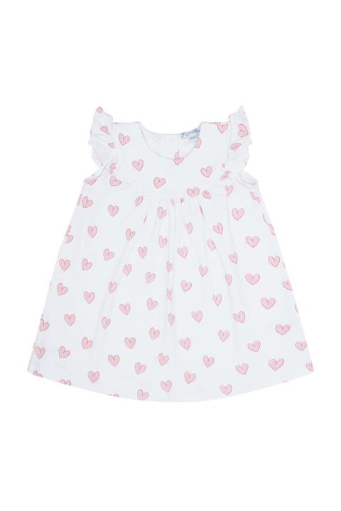 Pink Heart Print Scoop Neck Dress - Toddler & Little Kid