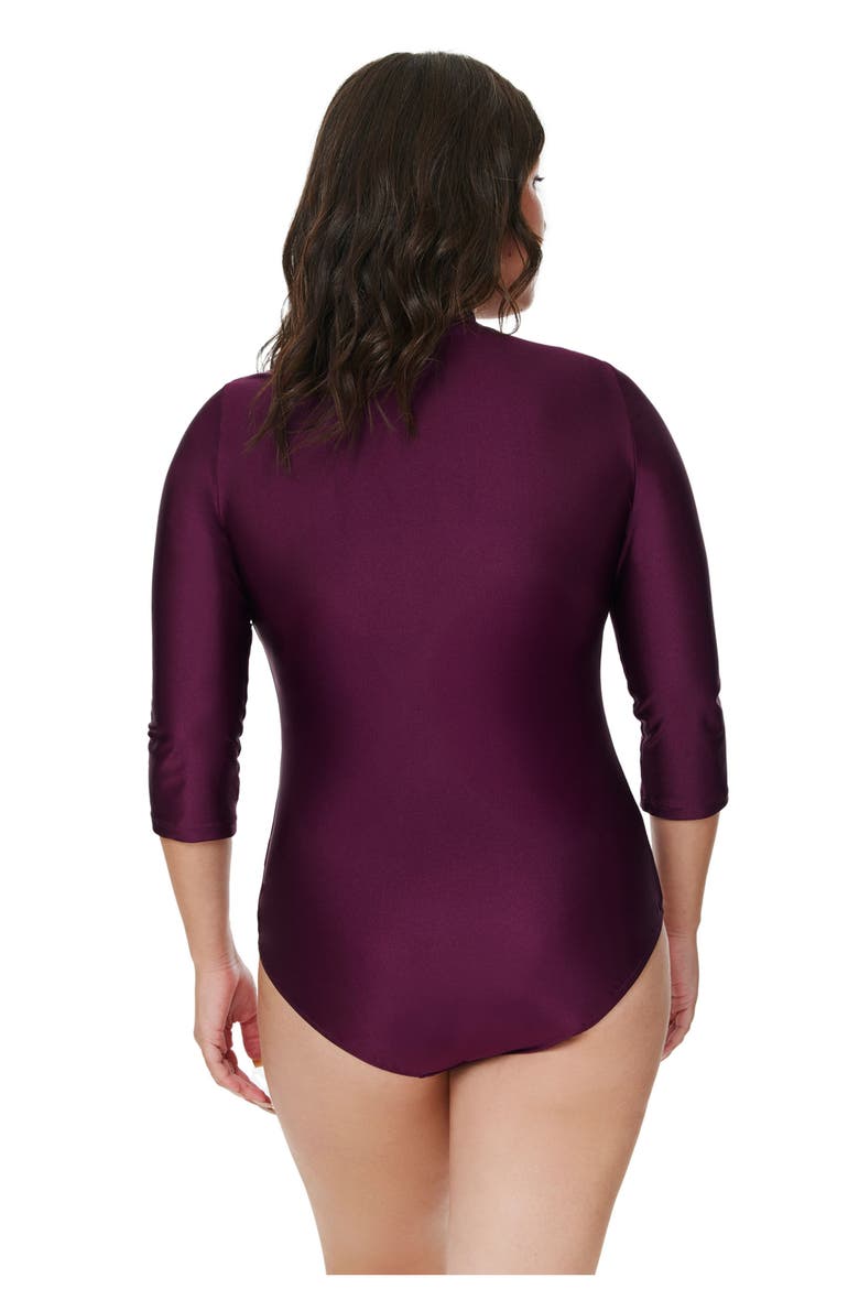 Modest 3/4 Sleeve One Piece Rashguard, Alternate, color, Burgundy