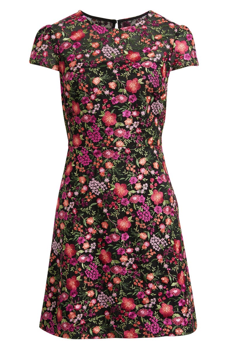 Eliza J Embroidered Floral A-Line Dress, Alternate, color, Berry Black