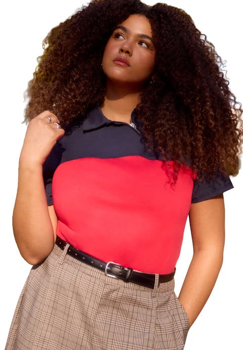 Asym Zipper Neck Polo Shirt (Plus)