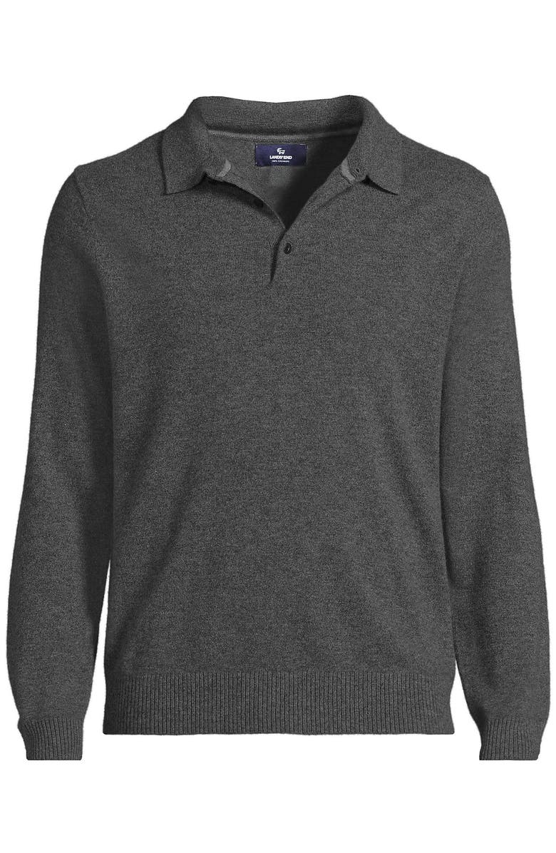 Lands' End Long Sleeve Cashmere Sweater Polo, Alternate, color, Charcoal Heather