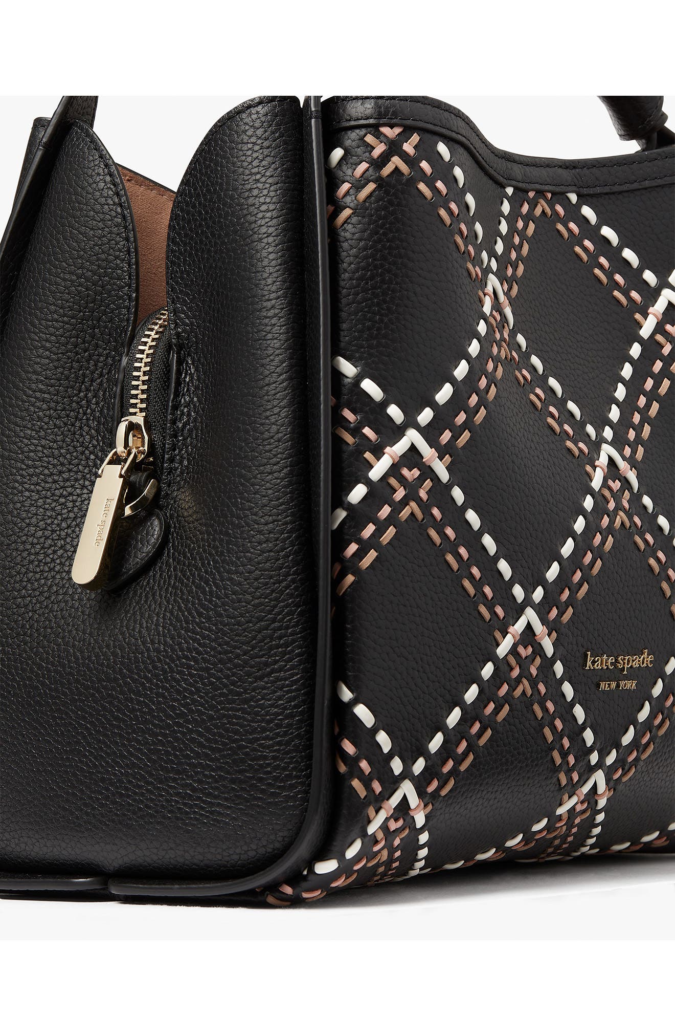 Kate Spade New York medium plaid stitch leather tote, Alternate, color, 