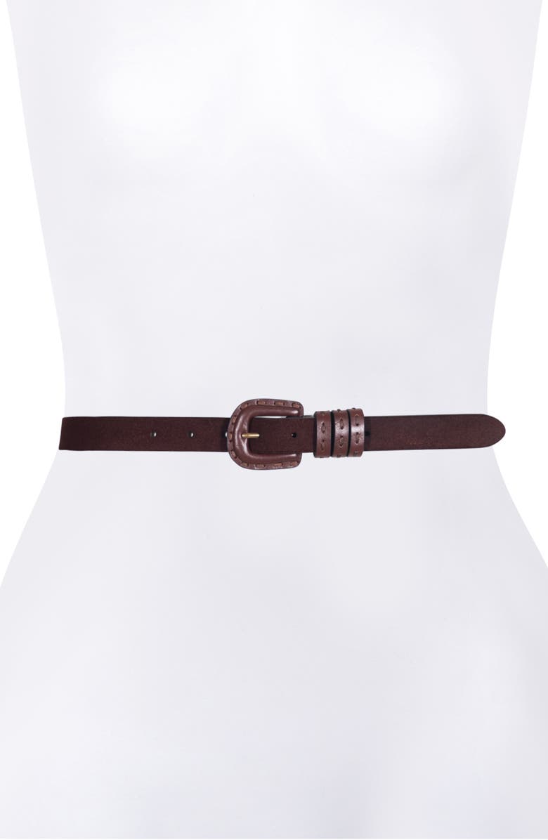 Frye Topstitched Leather Belt, Alternate, color,