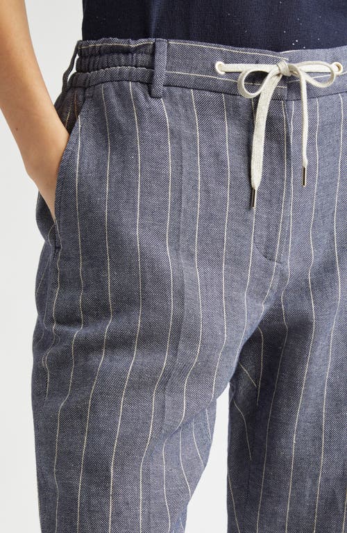 Eleventy Pinstripe Drawstring Waist Cotton & Linen Pants In Blue