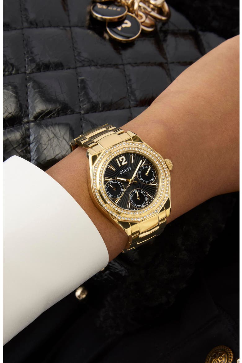 Crystal Bezel Chronograph Bracelet Watch, 36mm, Alternate, color, GOLD TONE