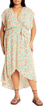 City Chic Ditsy Floral Wrap Front Maxi Dress