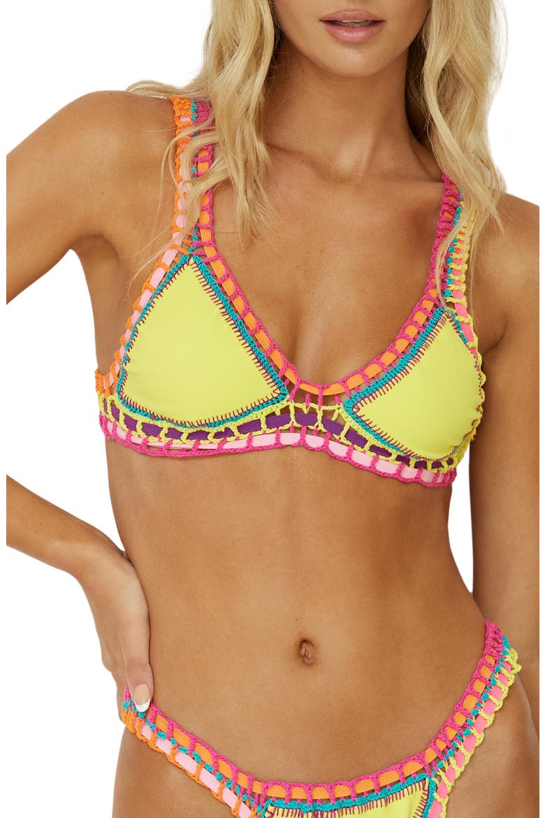 Colorful Whipstitch Trim Triangle Bikini Top, Main, color, DANDELION