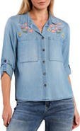Billy T Summer Petal Embroidered Denim Shirt