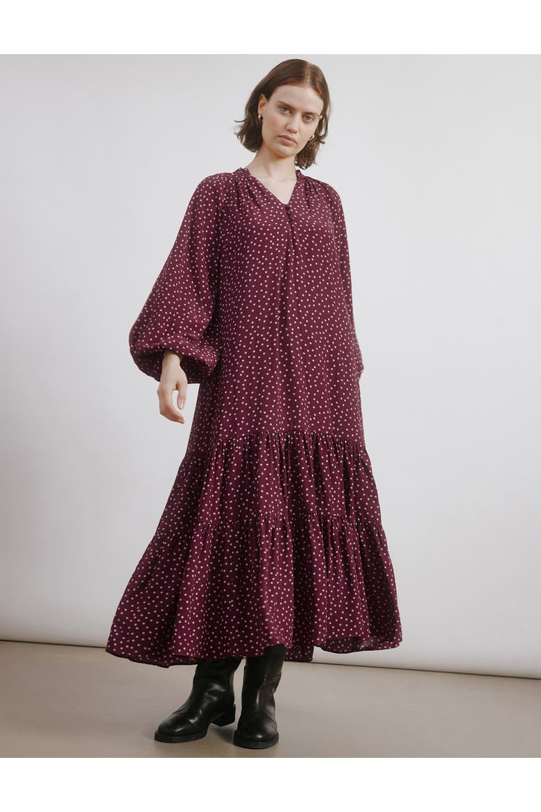 Long Sleeve V-Neck Spot Dress, Main, color, Burgundy