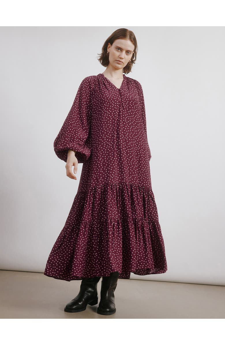 Albaray Long Sleeve V-Neck Spot Dress, Main, color, Burgundy