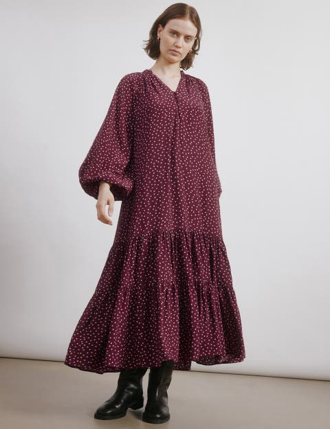Long Sleeve V-Neck Spot Dress