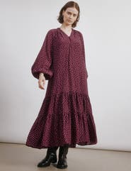 Albaray Long Sleeve V-Neck Spot Dress